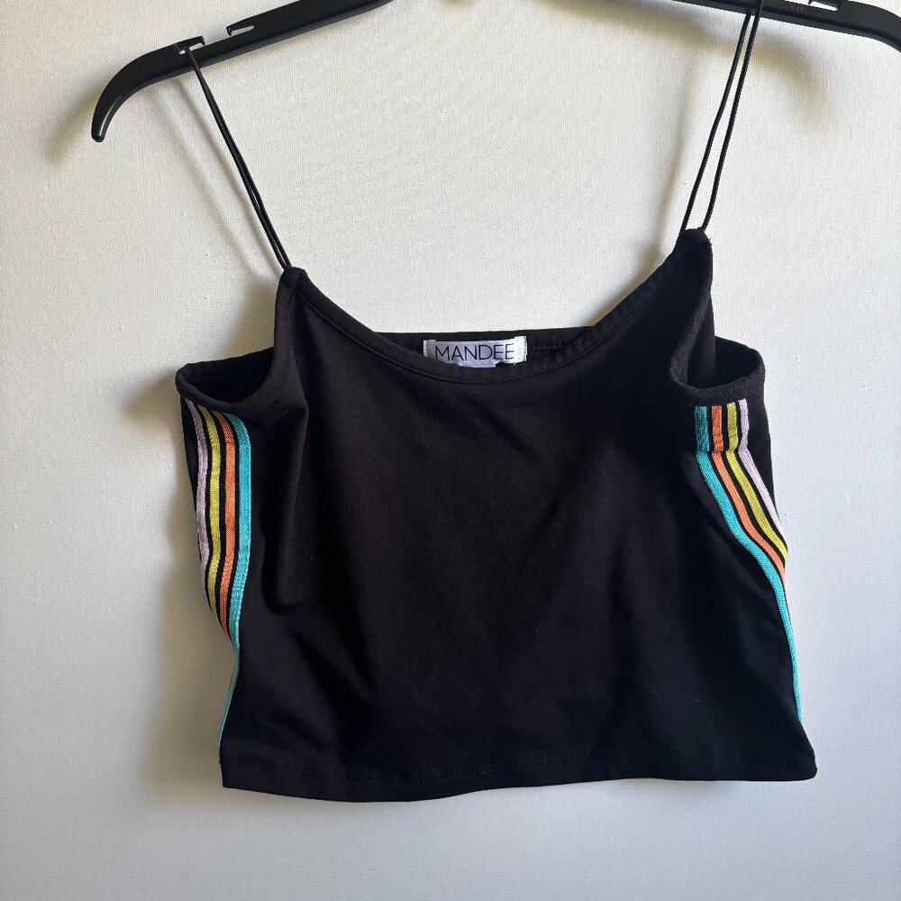 Mandee Black Crop Top with Rainbow Side Stripes